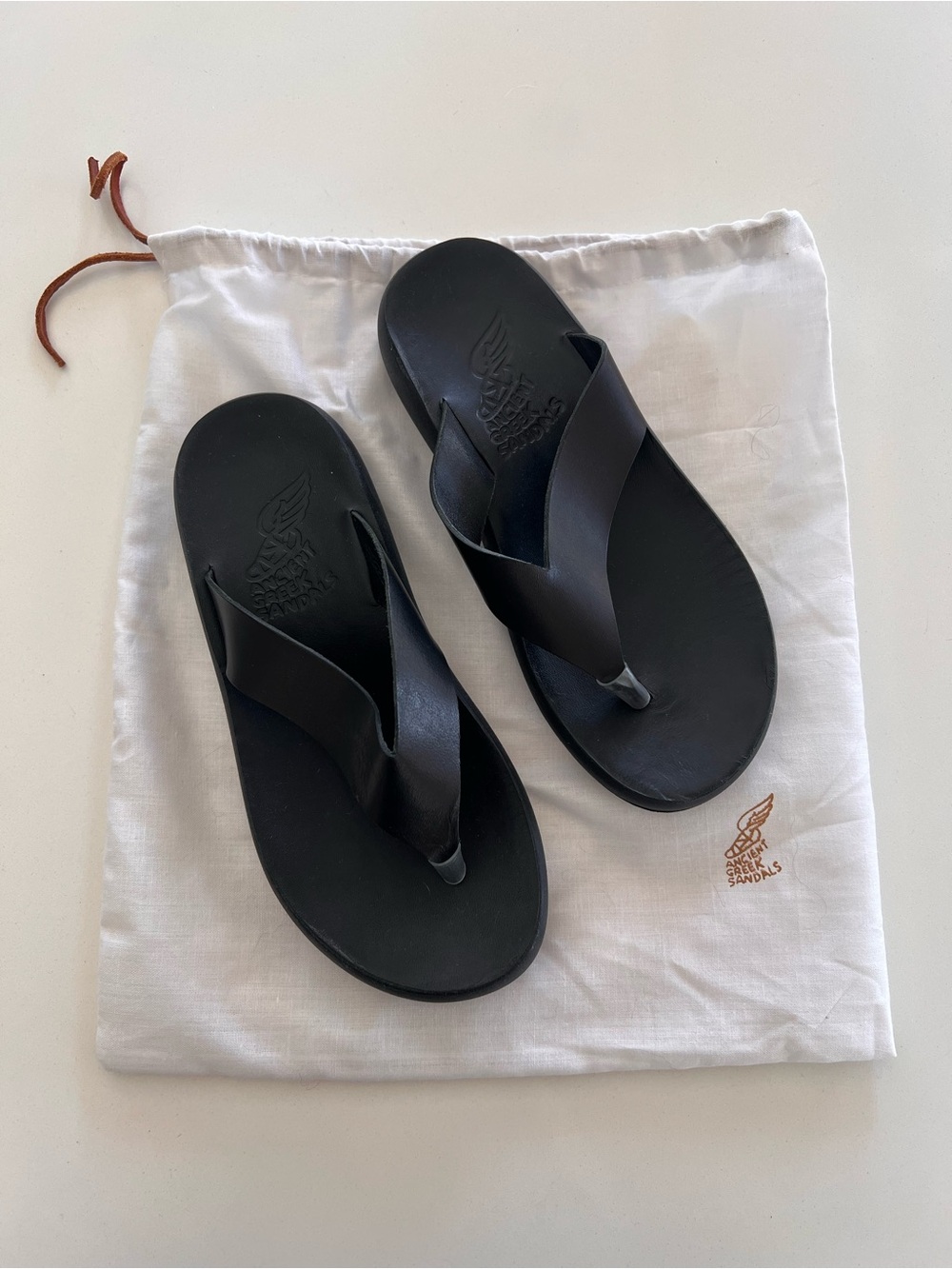 Ancient Greek Black Leather Thong Sandals